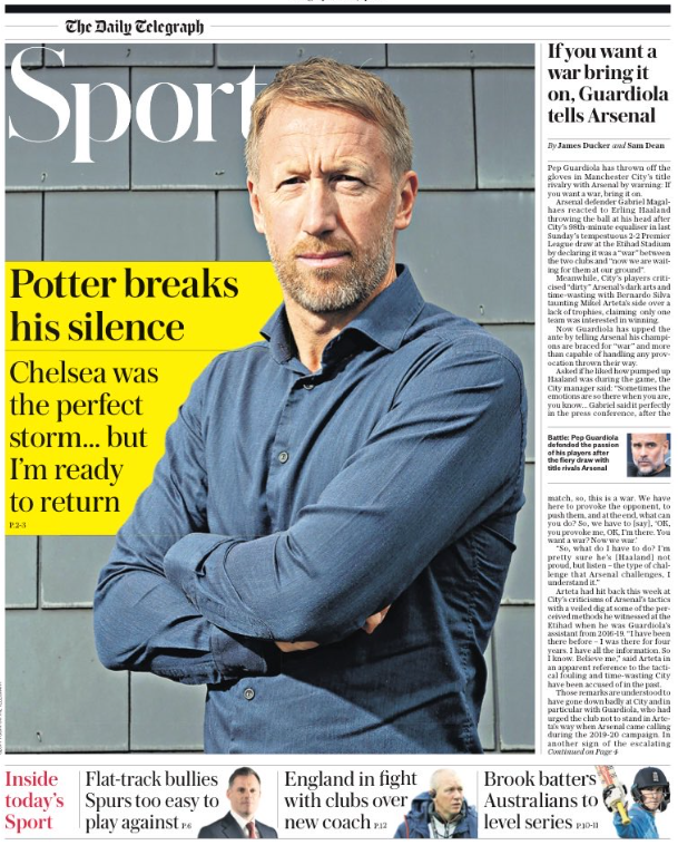 Lead sport page of the Daily Telegraph on 28 September 2024