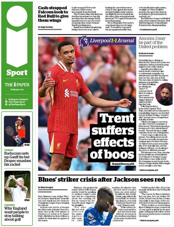 The back page of The i Newspaper