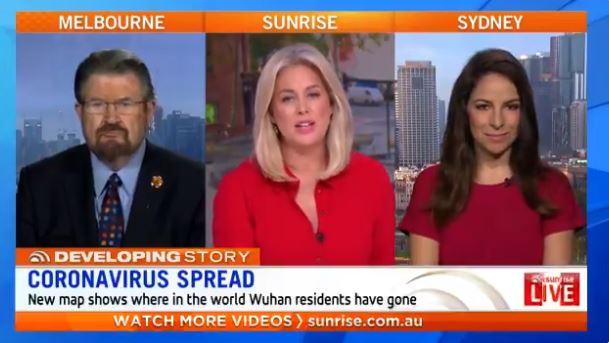 Screenshot of Sunrise TV programme in Australia discussing the map