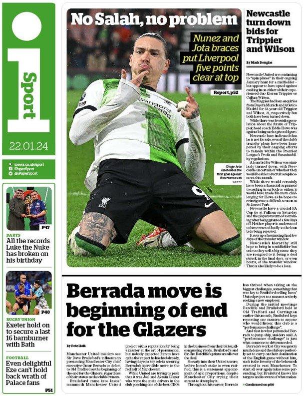 The back page of The i Newspaper