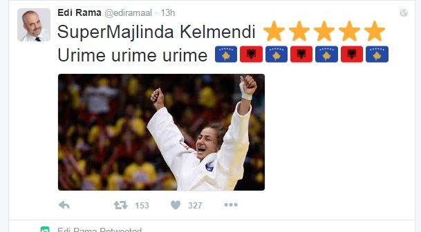 Edi Rama, Albanian Prime Minister, tweeted congratulations