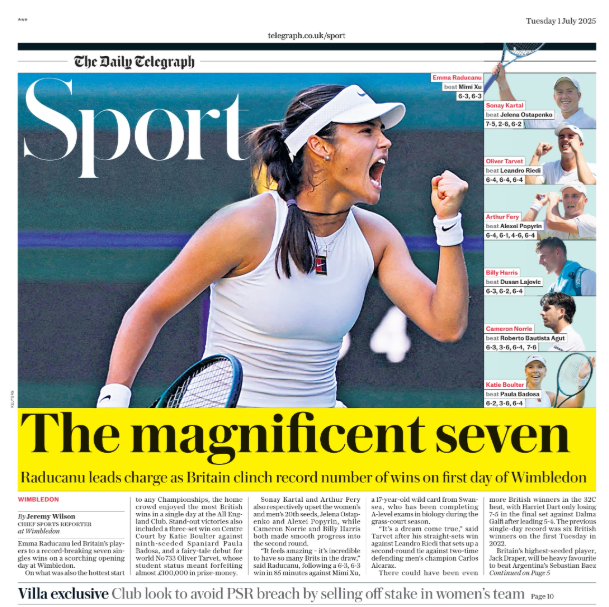 The sport section of the Daily Telegraph