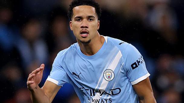 Divine Mukasa in action for Manchester City against Brentford in the quarter-finals of the Carabao Cup in December 2025.