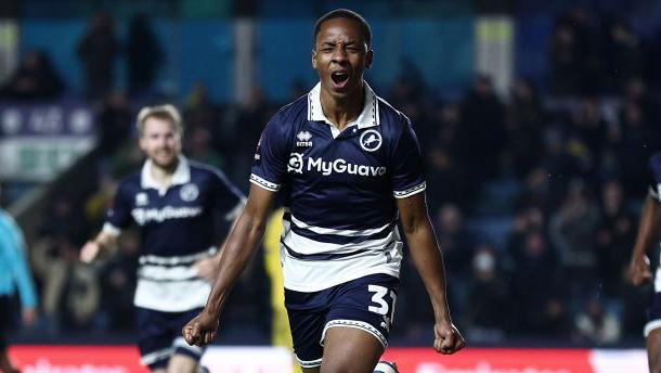 Ra'ees Bangura-Williams celebrates after scoring against Dagenham & Redbridge on his Millwall debut