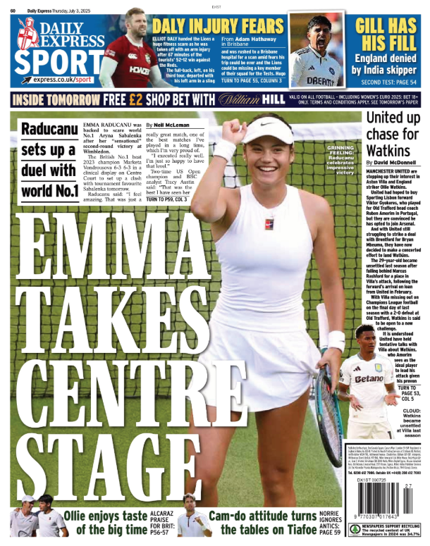The back page of the Express