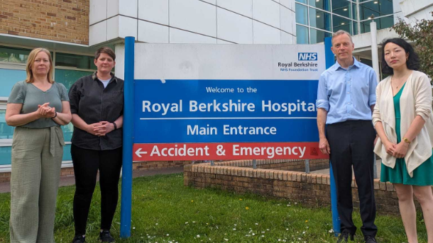 Labour MP candidates Jo Smith (Maidenhead), Olivia Bailey (Reading West and Mid Berkshire),  Matt Rodda MP (Reading Central) and Yuan Yang (Earley and Woodley) on a visit to the Royal Berkshire Hospital.