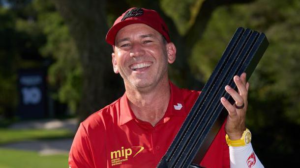 Sergio Garcia with the trophy after winning LIV Golf Andalucia