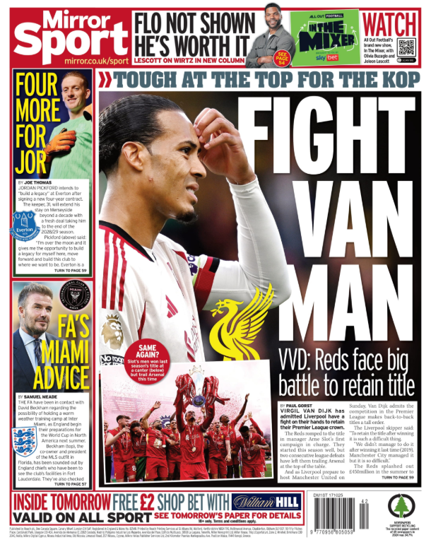 The back page of the Mirror