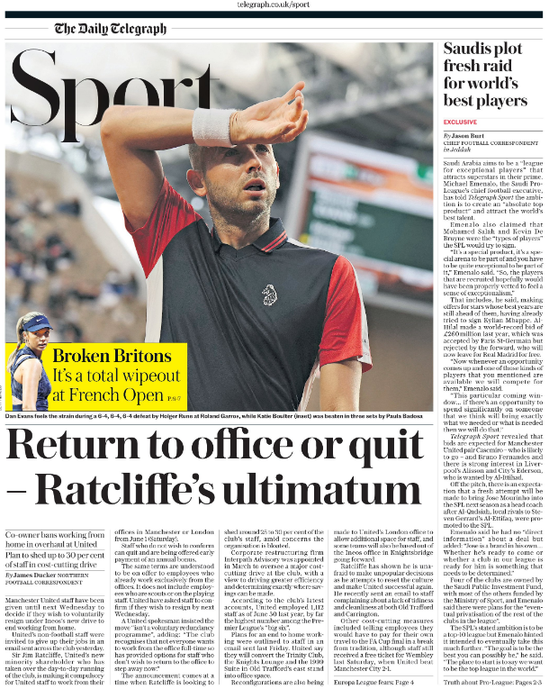 Wednesday's Daily Telegraph Sport