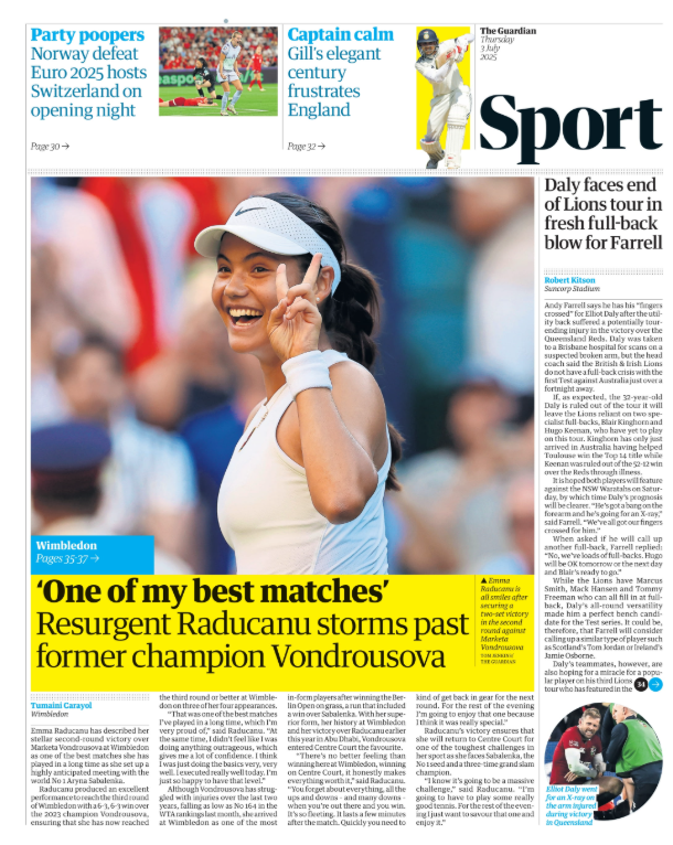 The back page of the Guardian