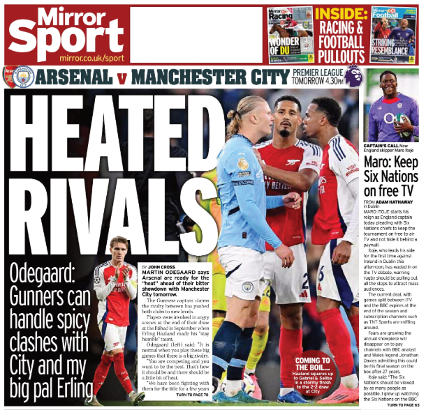 Daily Mirror back page on 1 February 2025