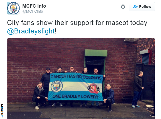 Manchester City fans took a banner with their own message of support to Goodison Park