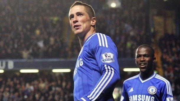 Chelsea striker Fernando Torres (left) celebrates after scoring his team's second and winning goal against Manchester City