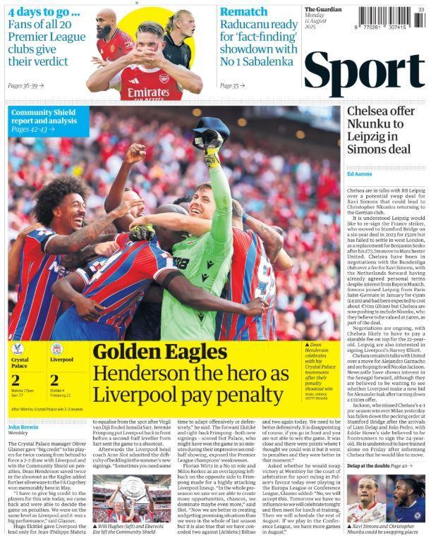 Back page of the Guardian on 11 August 2025