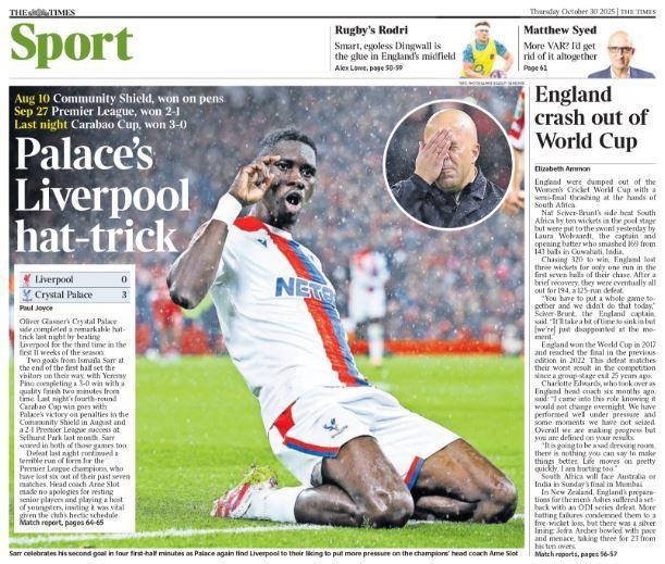 Back page of the Times on 30 October 2025