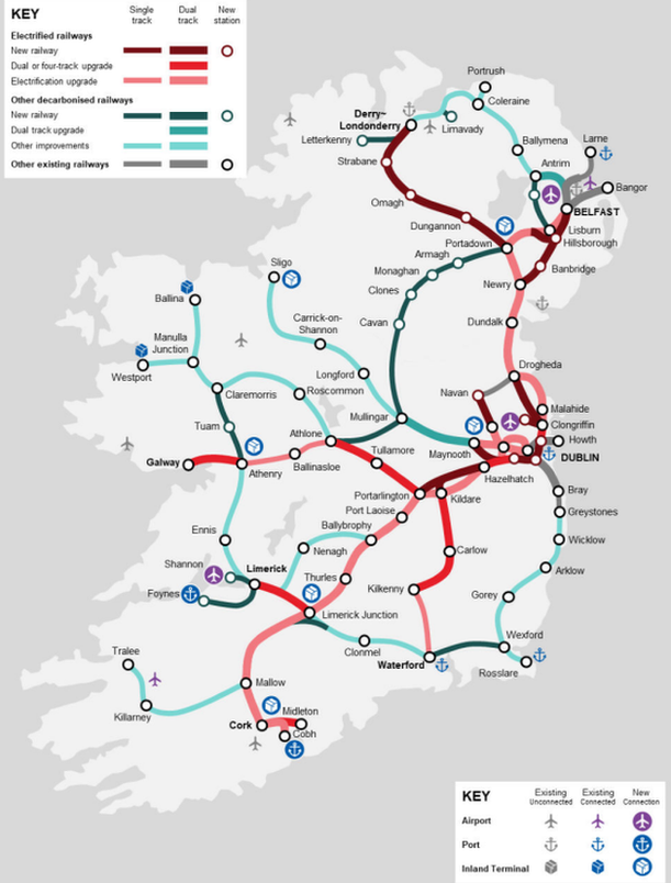 Map showing how a potential railway could look in 2050 in the reviews recommendations were delivered