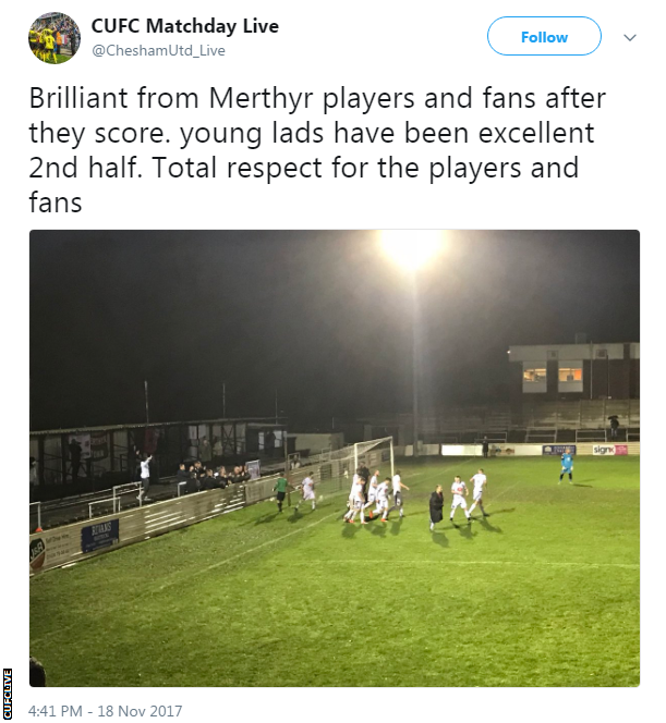 Chesham celebrate Merthyr goal