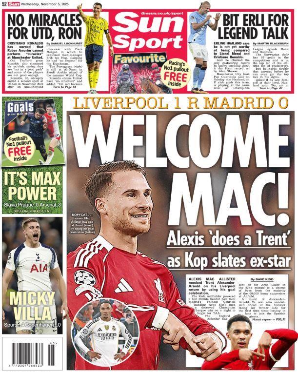 Back page of the Sun on 5 November 2025