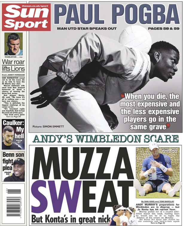The Sun leads with an exclusive interview with Paul Pogba