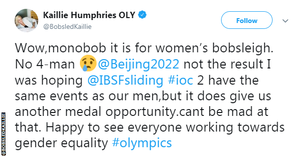 Kailie Humphries tweet