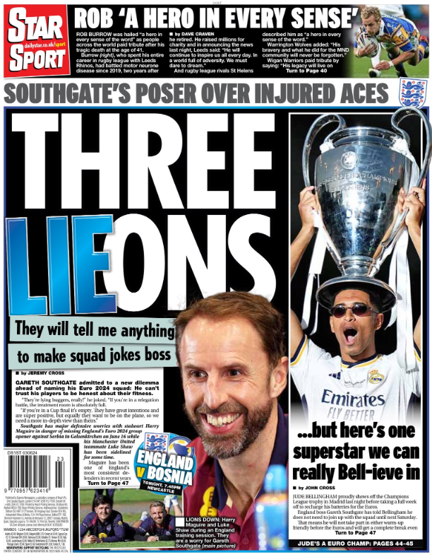 Back page of the Daily Star on 3 June 2024