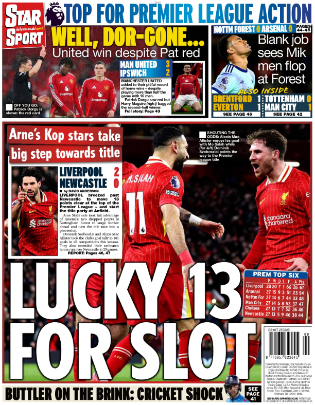 Back page of the Daily Star on 27 February 2025