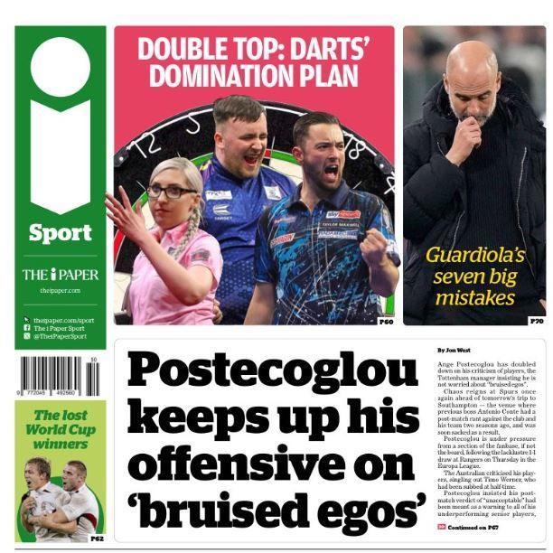 Saturday's iPaper back page: 'Postecoglou keeps up his offensive on bruised egos'