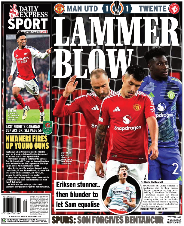 Back page of the Daily Express on 26 September 2024