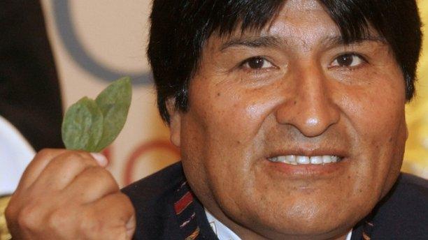 President Evo Morales holding coca leaves (file image)