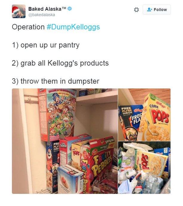 Twitter user Baked Alaska shares details of "Operation #DumpKelloggs"