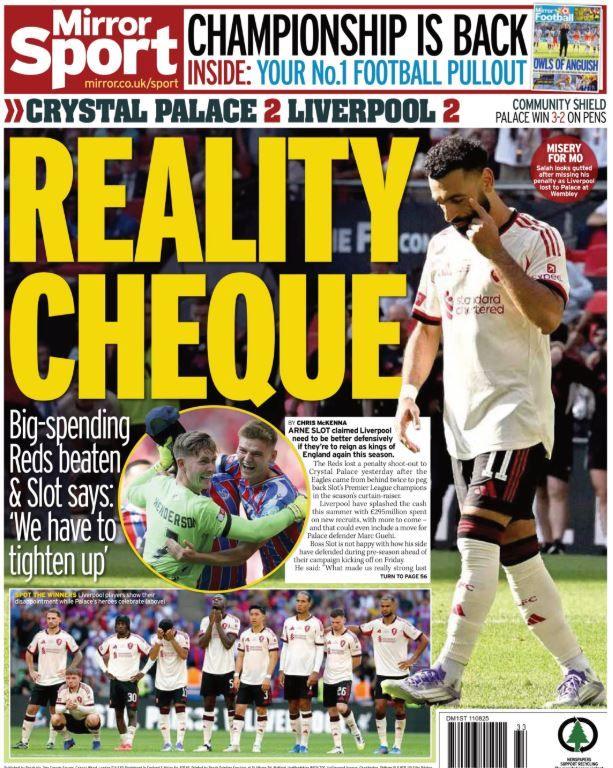Back page of the Daily Mirror on 11 August 2025