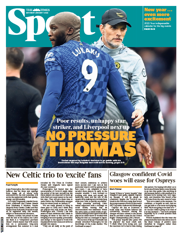 The Times sport front page