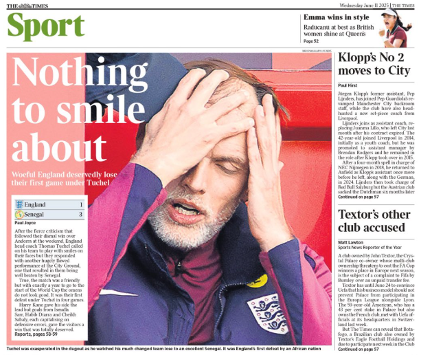 Back page of the Times on 11 June 2025