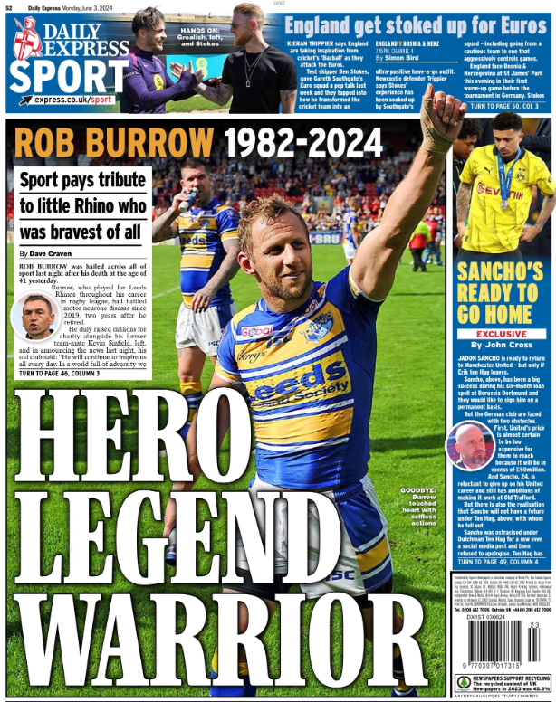 Back page of the Daily Express on 3 June 2024