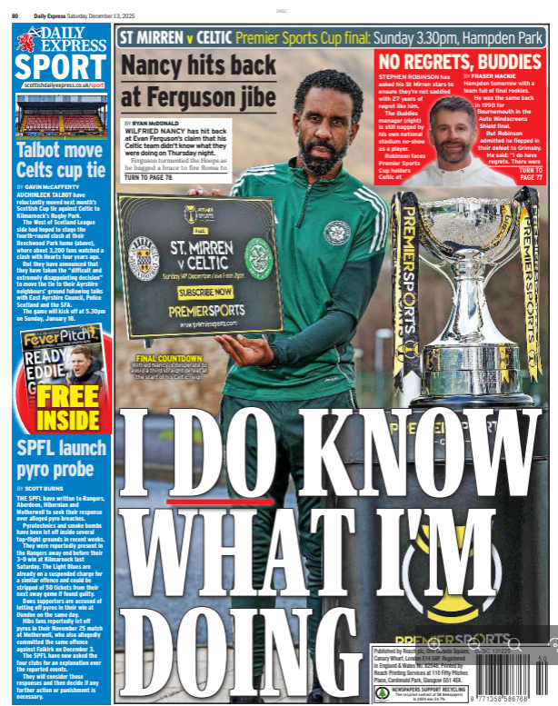 The back page of the Scottish Daily Express on 131225