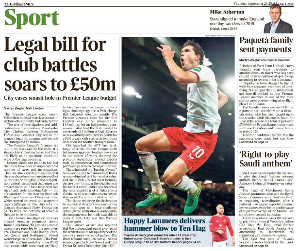 Back page of the Times on 26 September 2024