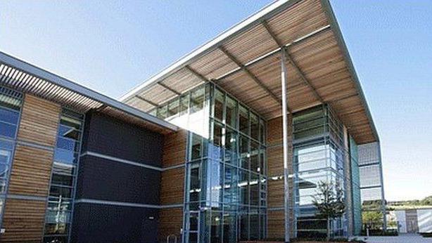 The office in Aberystwyth, a three story building with a sloping roof