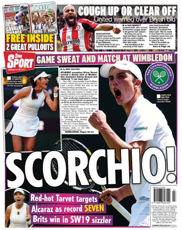 Back page of the Daily Star