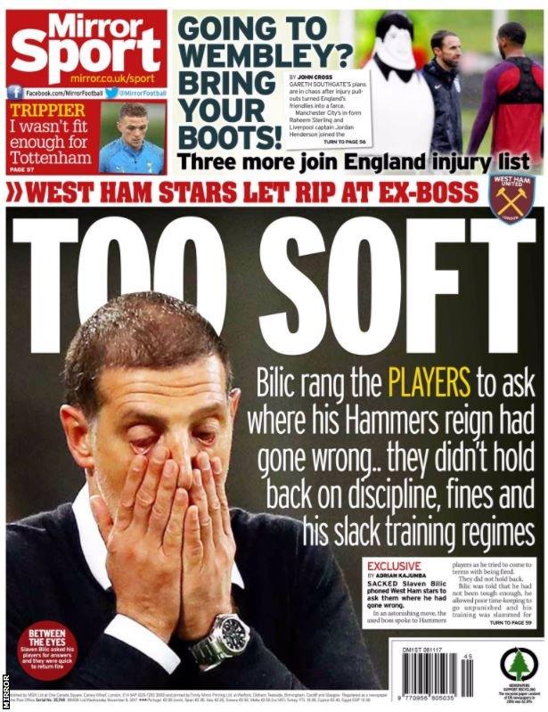 The Mirror says former West Ham manager Slaven Bilic rang his players to ask for answers