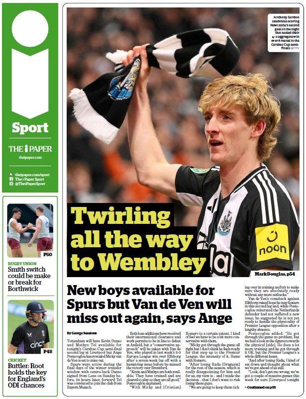 The i Newspaper back page