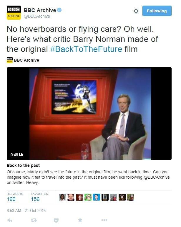 Tweet: No hoverboards or flying cars? Oh well. Here's what critic Barry Norman made of the original #BackToTheFuture film