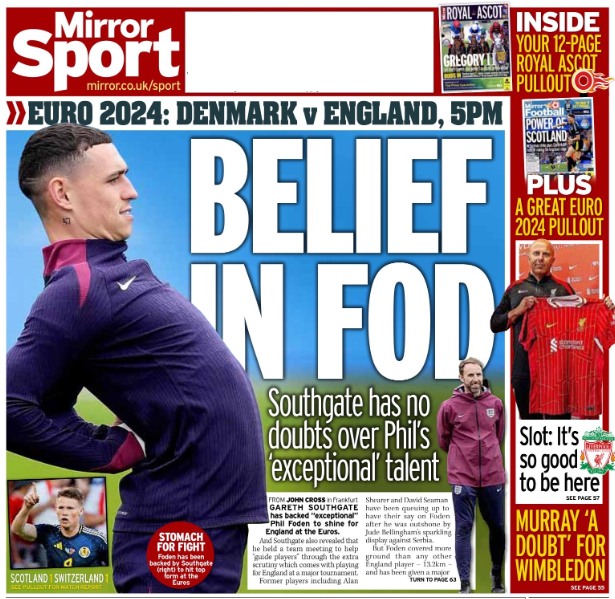 Back page of the Daily Mirror on 20 June 2024