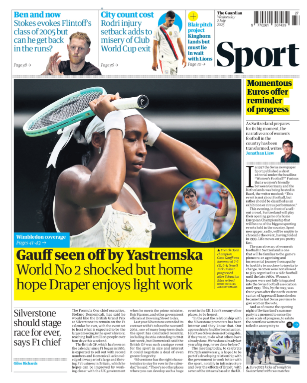 The back page of the Guardian