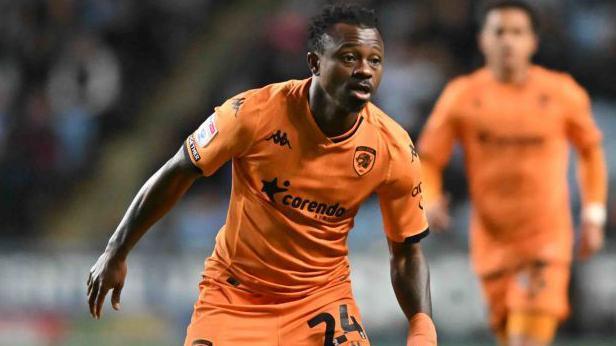 Jean Michael Seri of Hull City playing during the Championship match between Coventry City and Hull City at the Coventry Building Society Arena in Coventry, on April 24, 2024