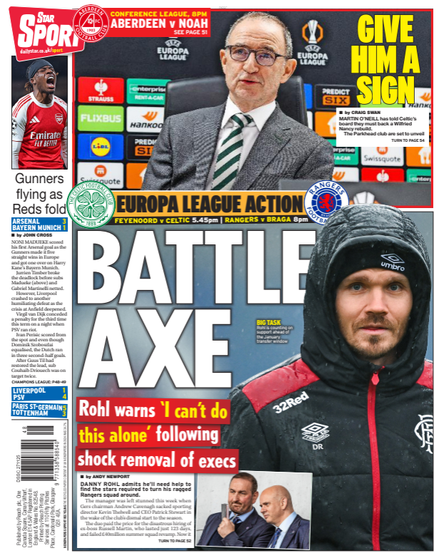 The back page of the Scottish edition of The Star on 271125