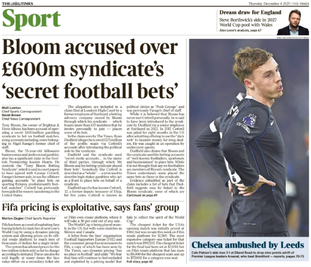 Back page of the Times on 4 December 2025