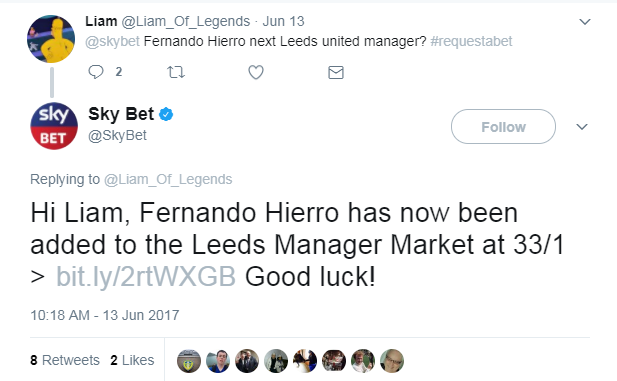 Interaction between Twitter user and Sky Bet