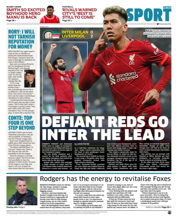 Metro back page