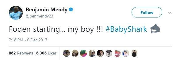 Phil Foden Benjamin Mendy Tweet