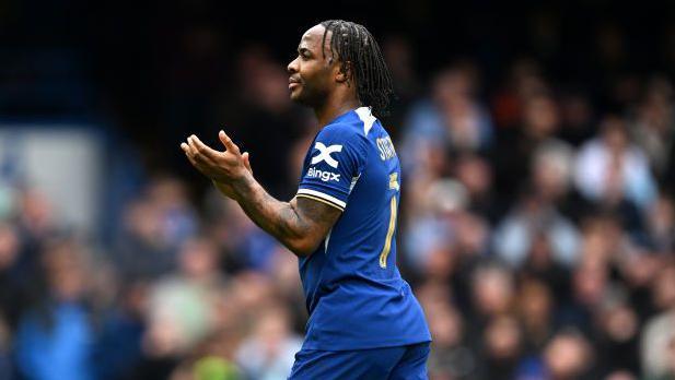 Raheem Sterling applauds fans as he is substituted in an FA Cup game last season